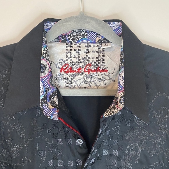 ROBERT Graham Luxury Long Sleeve Dress Shirt, XL, Black Embroidered - Picture 7 of 14